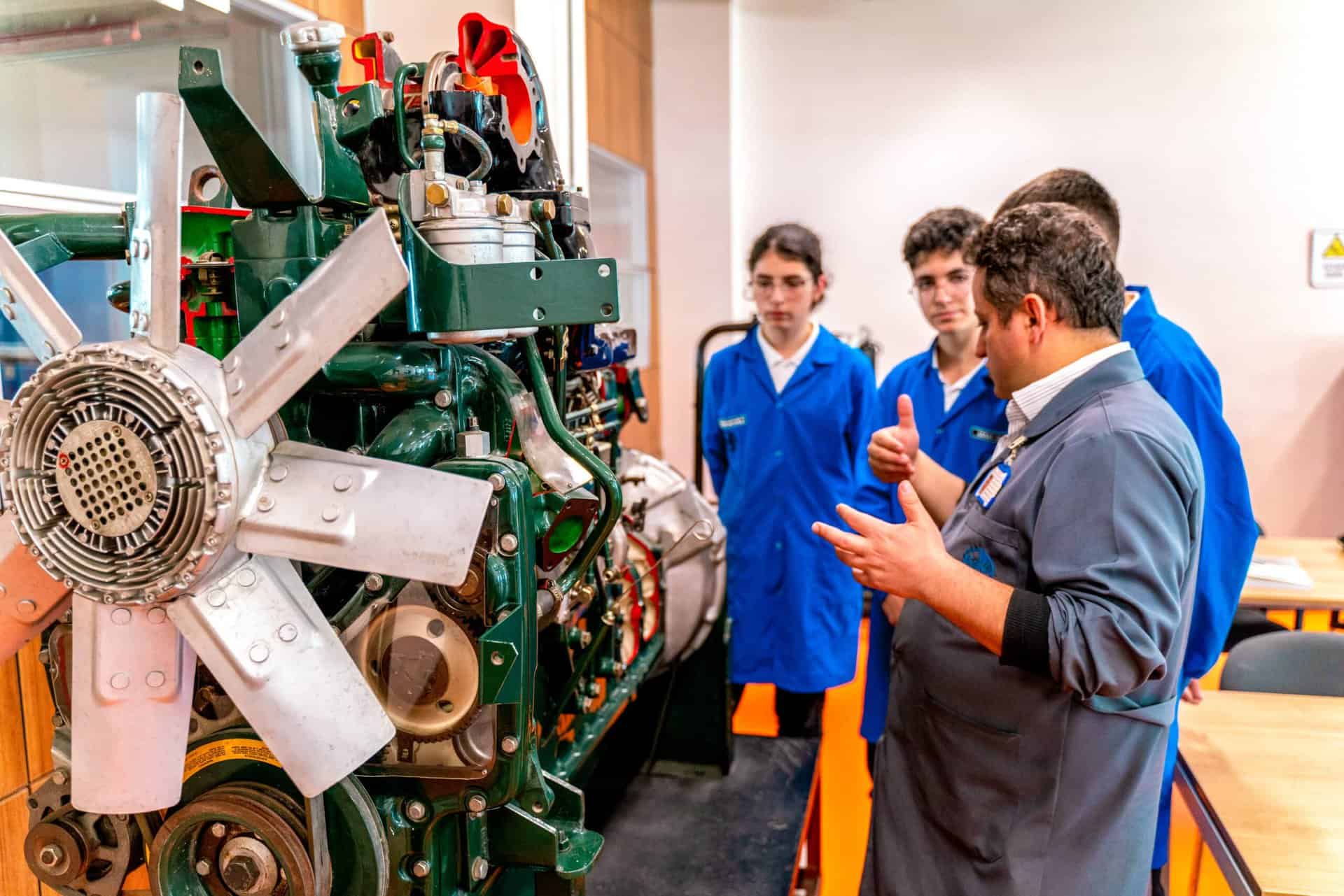 Engineering students learning about sustainable design and engineering principles.